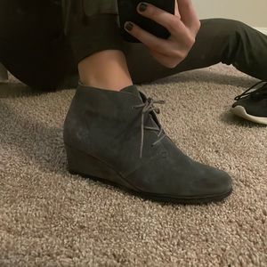 Gray suede booties.